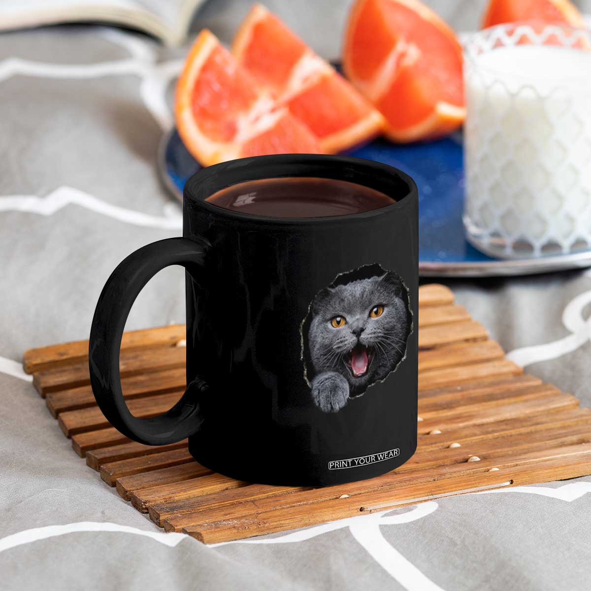 Cute British Shorthair Cat Peeking Through Cracked Wall Coffee Mug TS12 Print Your Wear