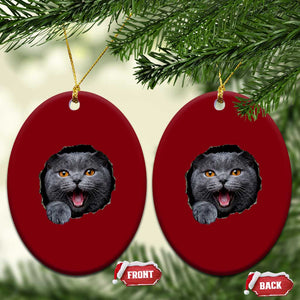 Cute British Shorthair Cat Peeking Through Cracked Wall Ceramic Ornament TS12 Print Your Wear