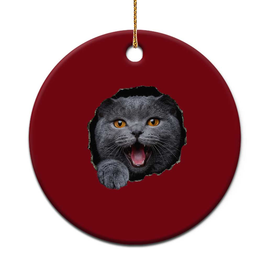 Cute British Shorthair Cat Peeking Through Cracked Wall Ceramic Ornament TS12 1pc Red Print Your Wear