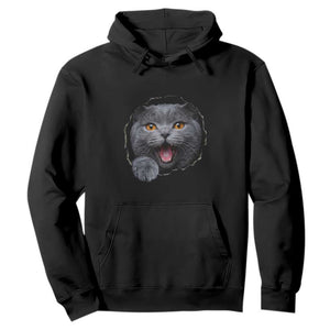 Cute British Shorthair Cat Peeking Through Cracked Wall Hoodie TS12 Black Print Your Wear