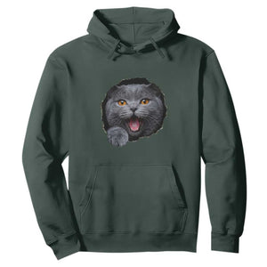 Cute British Shorthair Cat Peeking Through Cracked Wall Hoodie TS12 Dark Forest Green Print Your Wear