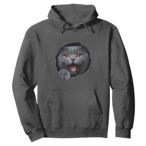 Cute British Shorthair Cat Peeking Through Cracked Wall Hoodie TS12 Dark Heather Print Your Wear