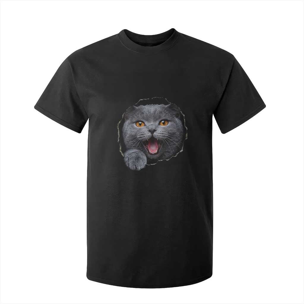 Cute British Shorthair Cat Peeking Through Cracked Wall T Shirt For Kid TS12 Black Print Your Wear
