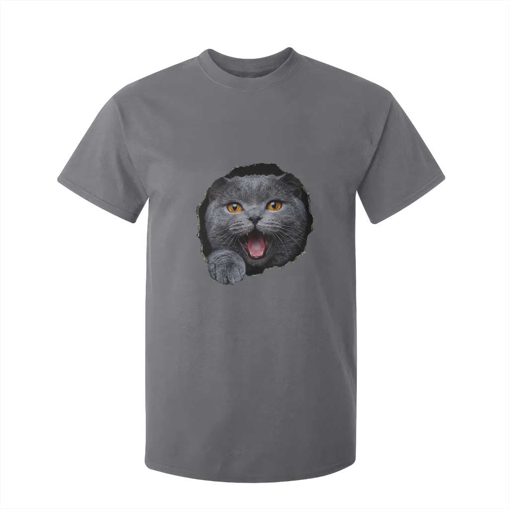Cute British Shorthair Cat Peeking Through Cracked Wall T Shirt For Kid TS12 Charcoal Print Your Wear