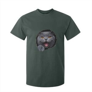 Cute British Shorthair Cat Peeking Through Cracked Wall T Shirt For Kid TS12 Dark Forest Green Print Your Wear