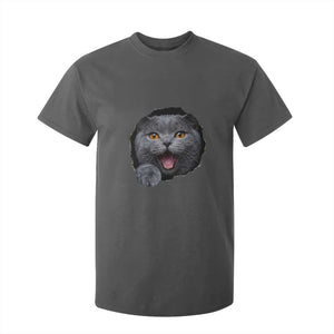 Cute British Shorthair Cat Peeking Through Cracked Wall T Shirt For Kid TS12 Dark Heather Print Your Wear