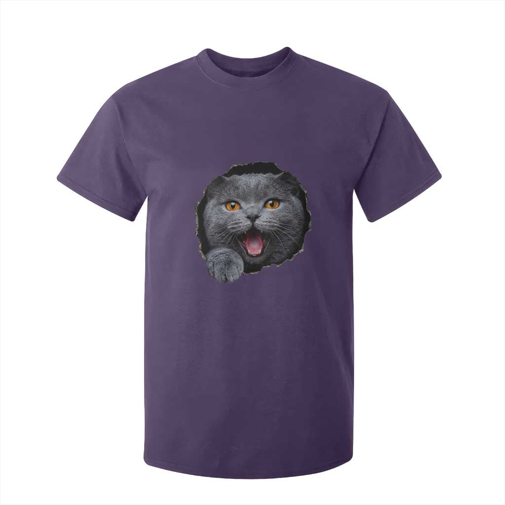 Cute British Shorthair Cat Peeking Through Cracked Wall T Shirt For Kid TS12 Purple Print Your Wear