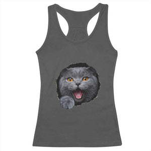 Cute British Shorthair Cat Peeking Through Cracked Wall Racerback Tank Top TS12 Dark Heather Print Your Wear