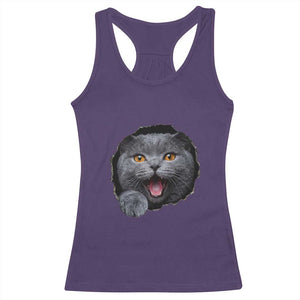 Cute British Shorthair Cat Peeking Through Cracked Wall Racerback Tank Top TS12 Purple Print Your Wear