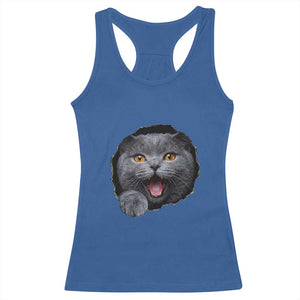 Cute British Shorthair Cat Peeking Through Cracked Wall Racerback Tank Top TS12 Royal Blue Print Your Wear