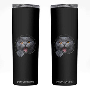 Cute British Shorthair Cat Peeking Through Cracked Wall Skinny Tumbler TS12 Black Print Your Wear