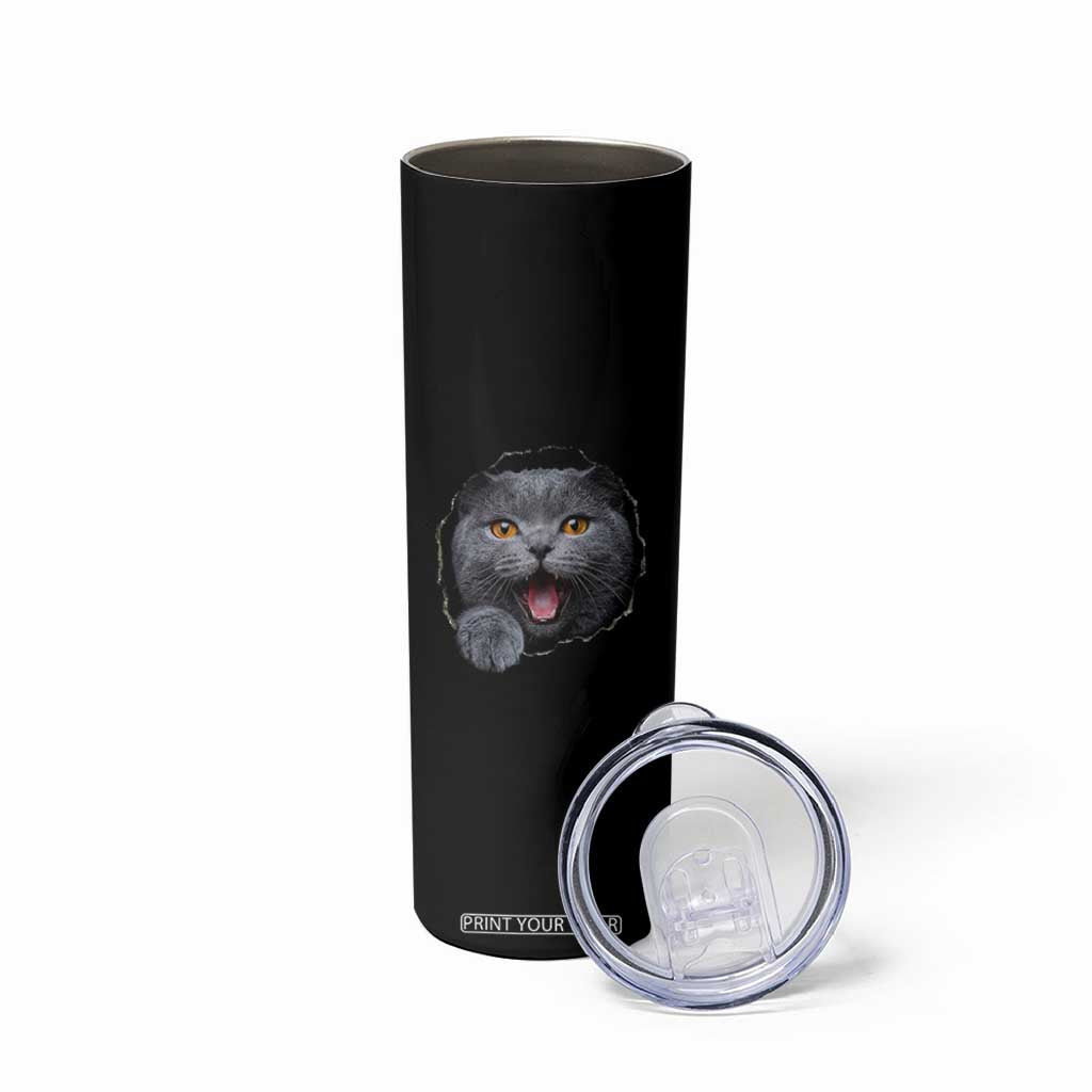 Cute British Shorthair Cat Peeking Through Cracked Wall Skinny Tumbler TS12 Print Your Wear