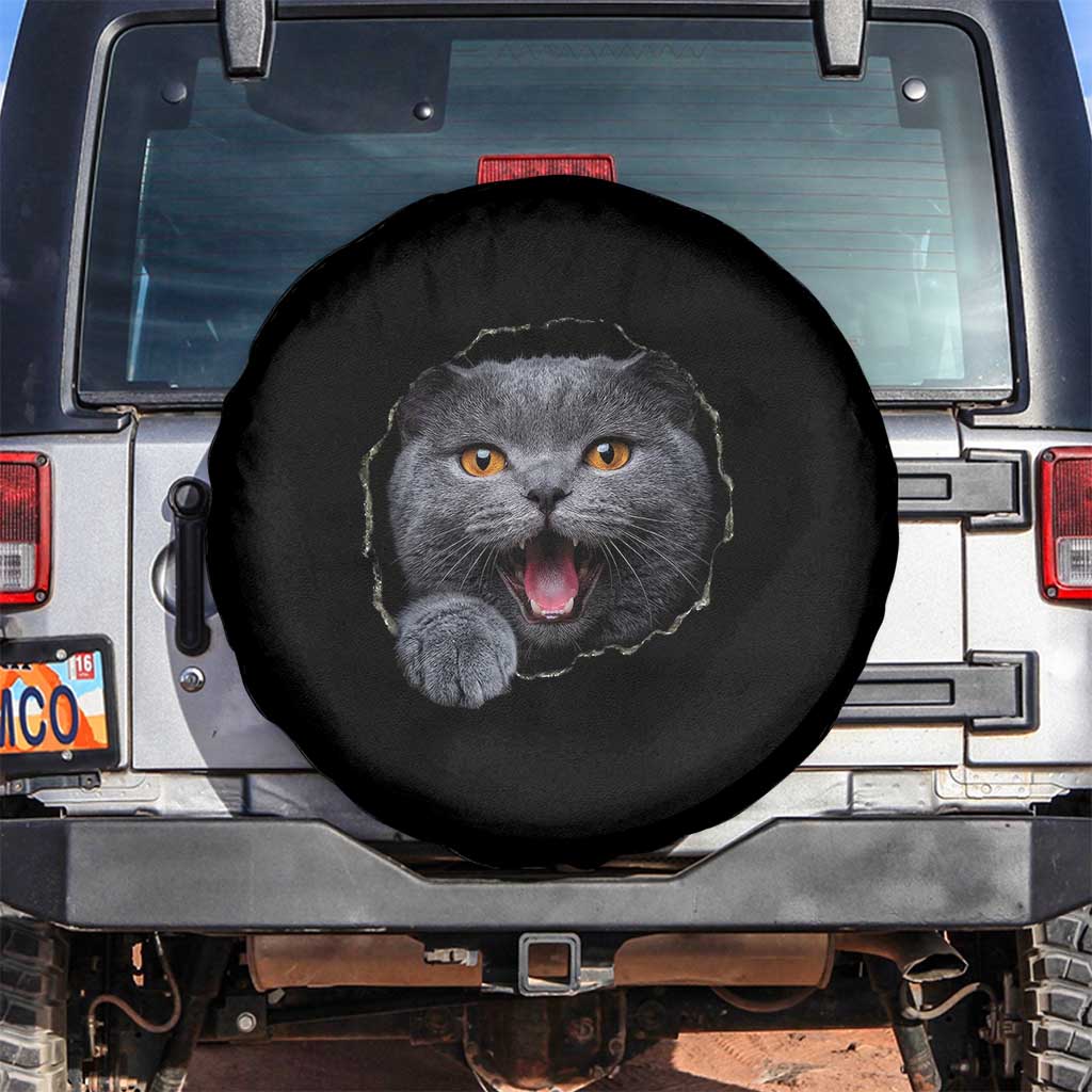 Cute British Shorthair Cat Peeking Through Cracked Wall Spare Tire Cover TS12 No hole Black Print Your Wear