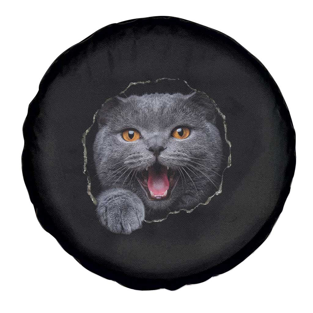 Cute British Shorthair Cat Peeking Through Cracked Wall Spare Tire Cover TS12 Print Your Wear