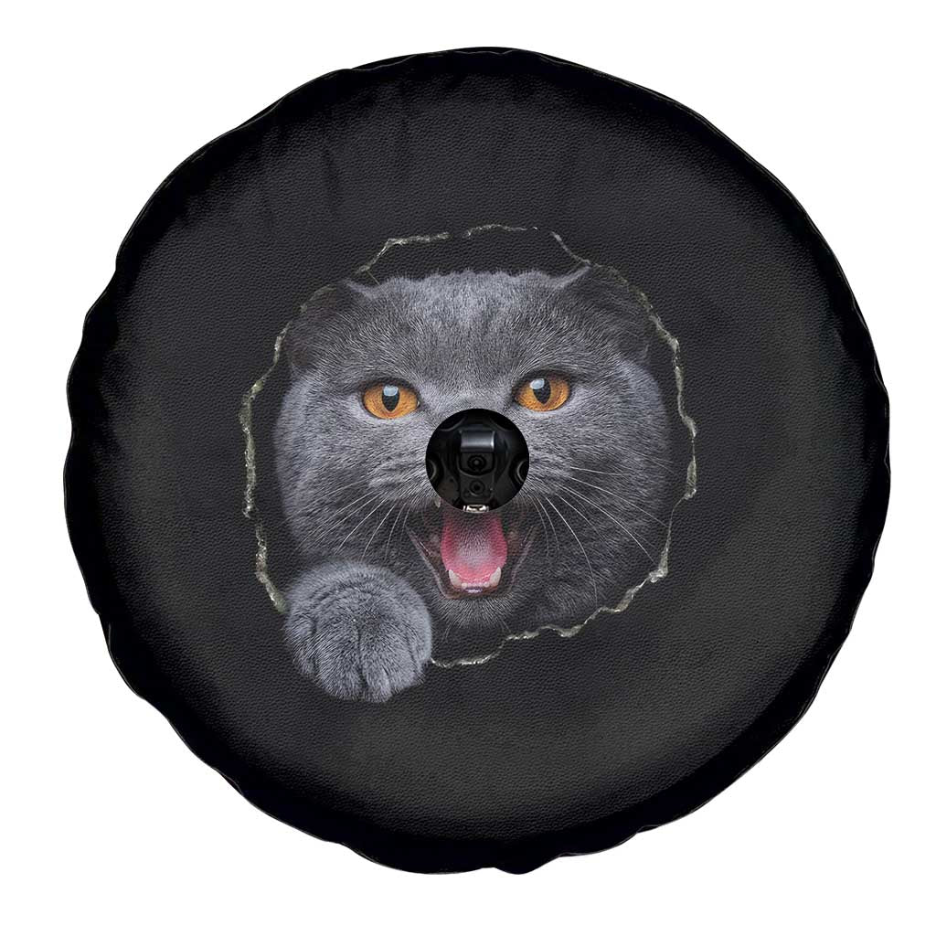 Cute British Shorthair Cat Peeking Through Cracked Wall Spare Tire Cover TS12 Print Your Wear