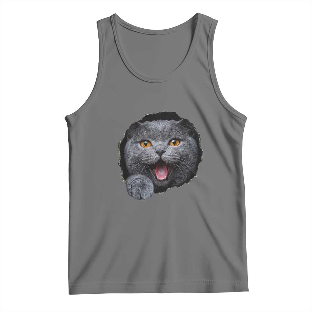 Cute British Shorthair Cat Peeking Through Cracked Wall Tank Top TS12 Black Heather Print Your Wear