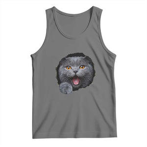 Cute British Shorthair Cat Peeking Through Cracked Wall Tank Top TS12 Black Heather Print Your Wear