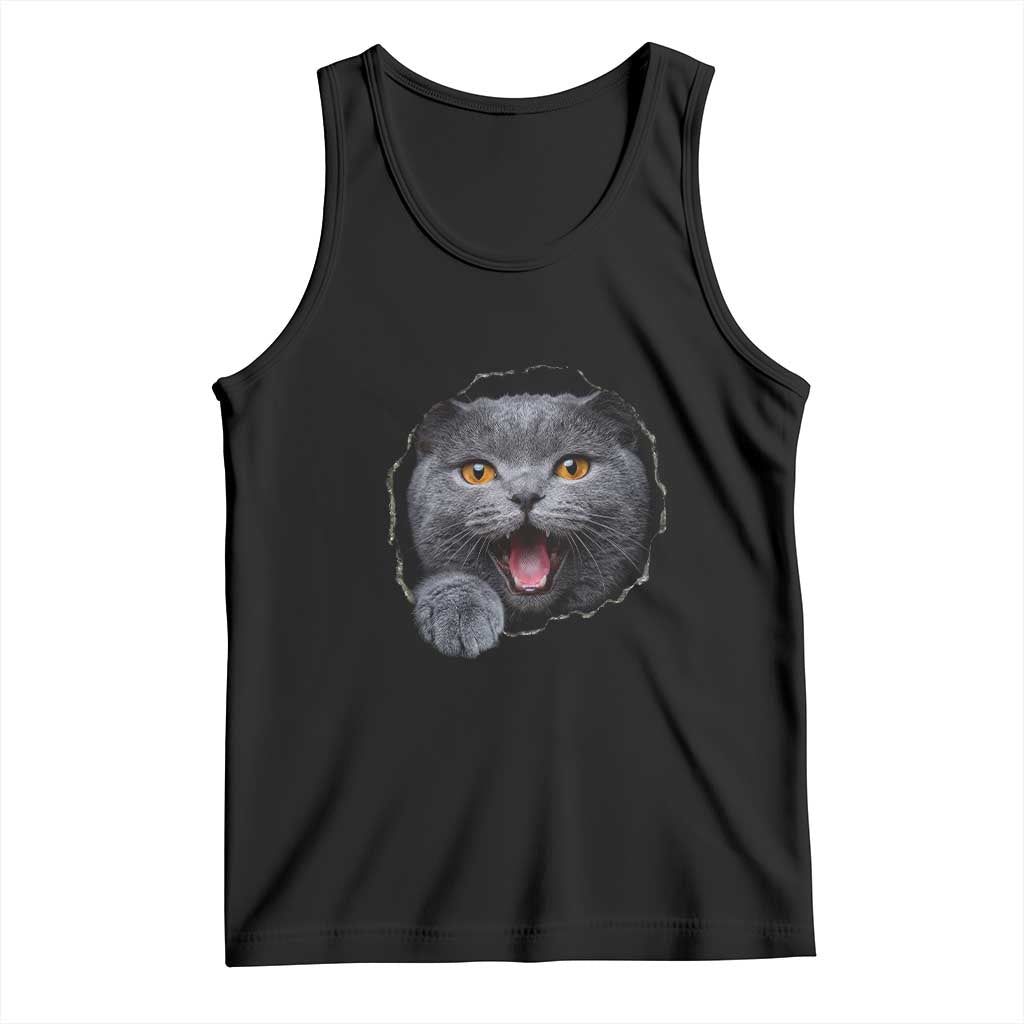 Cute British Shorthair Cat Peeking Through Cracked Wall Tank Top TS12 Black Print Your Wear