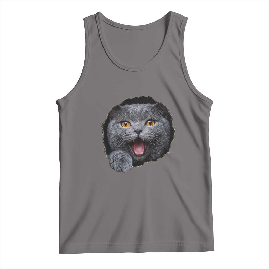 Cute British Shorthair Cat Peeking Through Cracked Wall Tank Top TS12 Deep Heather Print Your Wear