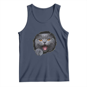 Cute British Shorthair Cat Peeking Through Cracked Wall Tank Top TS12 Navy Print Your Wear