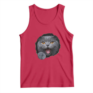 Cute British Shorthair Cat Peeking Through Cracked Wall Tank Top TS12 Red Print Your Wear