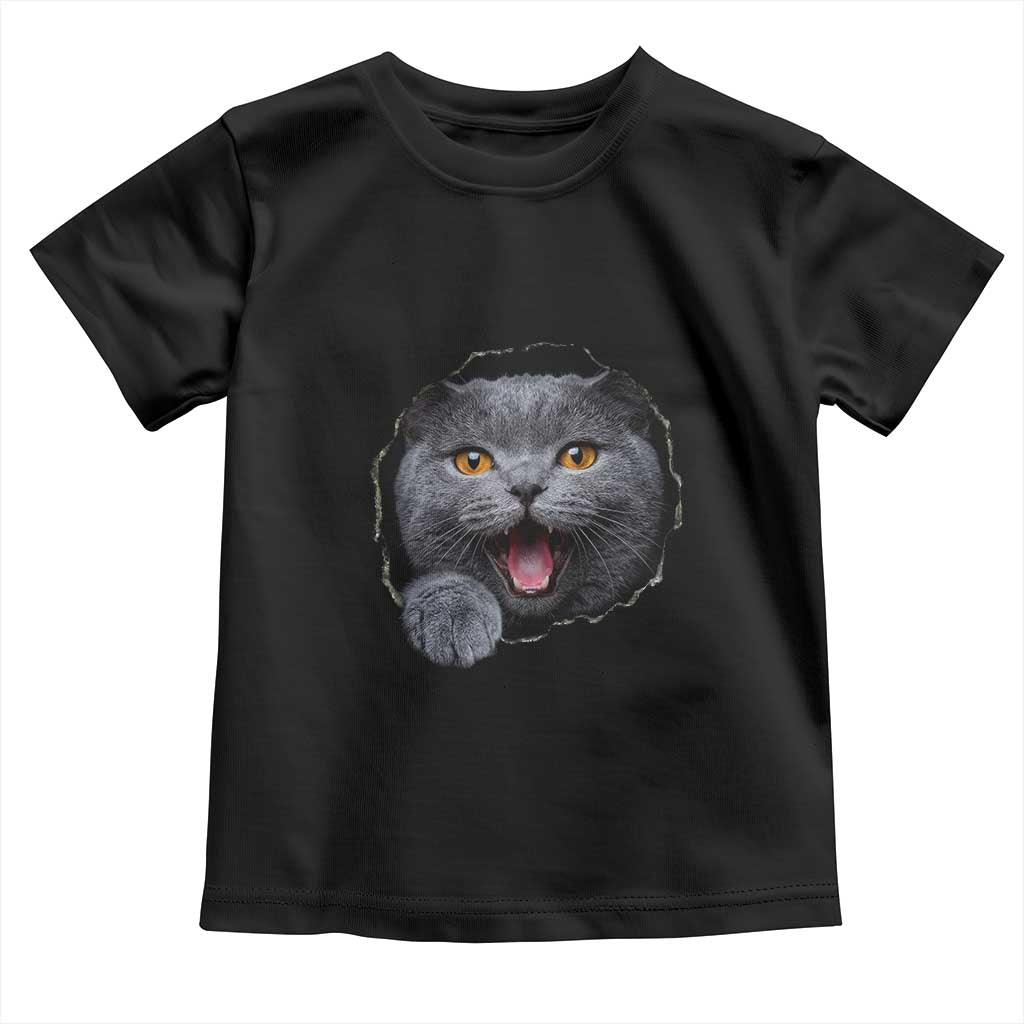 Cute British Shorthair Cat Peeking Through Cracked Wall Toddler T Shirt TS12 Black Print Your Wear
