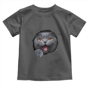 Cute British Shorthair Cat Peeking Through Cracked Wall Toddler T Shirt TS12 Dark Heather Print Your Wear