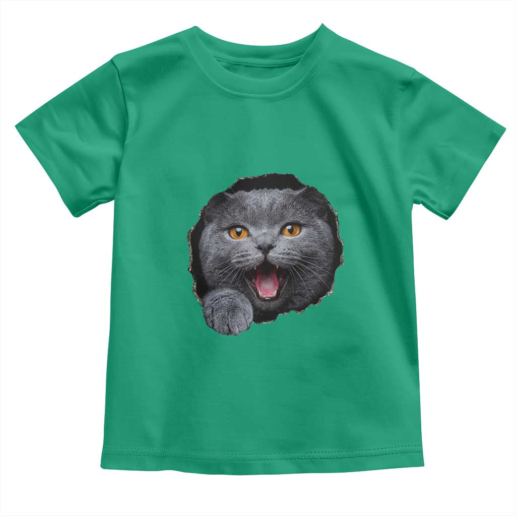 Cute British Shorthair Cat Peeking Through Cracked Wall Toddler T Shirt TS12 Irish Green Print Your Wear