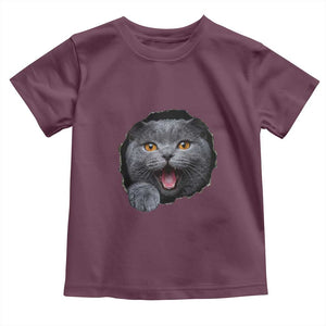 Cute British Shorthair Cat Peeking Through Cracked Wall Toddler T Shirt TS12 Maroon Print Your Wear