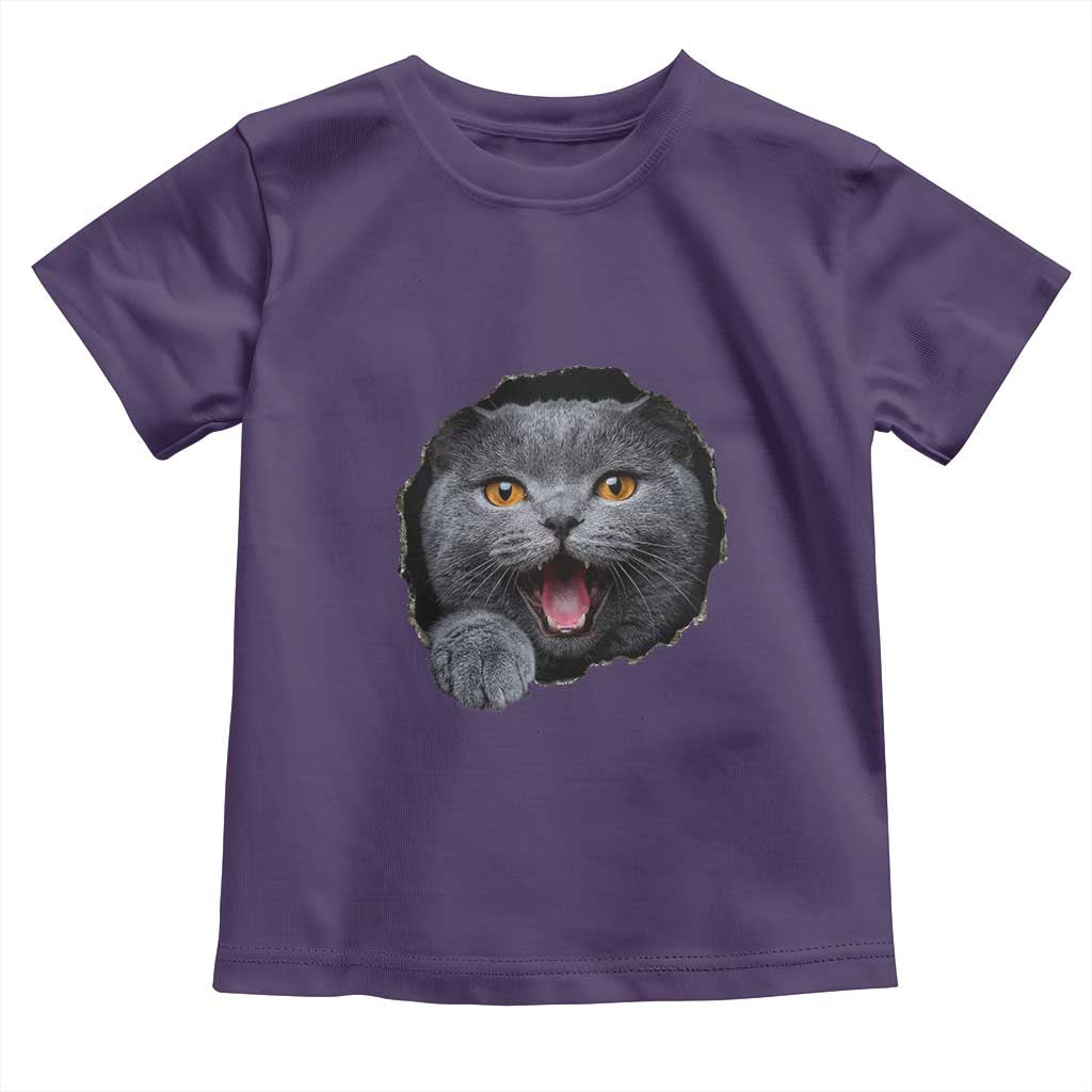 Cute British Shorthair Cat Peeking Through Cracked Wall Toddler T Shirt TS12 Purple Print Your Wear
