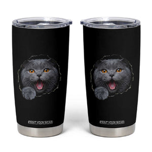 Cute British Shorthair Cat Peeking Through Cracked Wall Tumbler Cup TS12 Black Print Your Wear