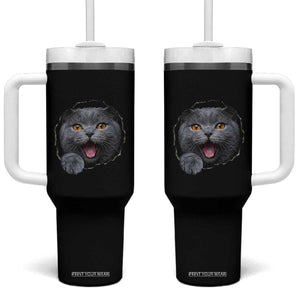 Cute British Shorthair Cat Peeking Through Cracked Wall Tumbler With Handle TS12 One Size: 40 oz Black Print Your Wear