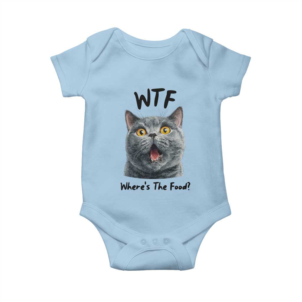 Funny Shocked British Shorthair Cat Baby Onesie Where Is The Food TS12 Light Blue Print Your Wear