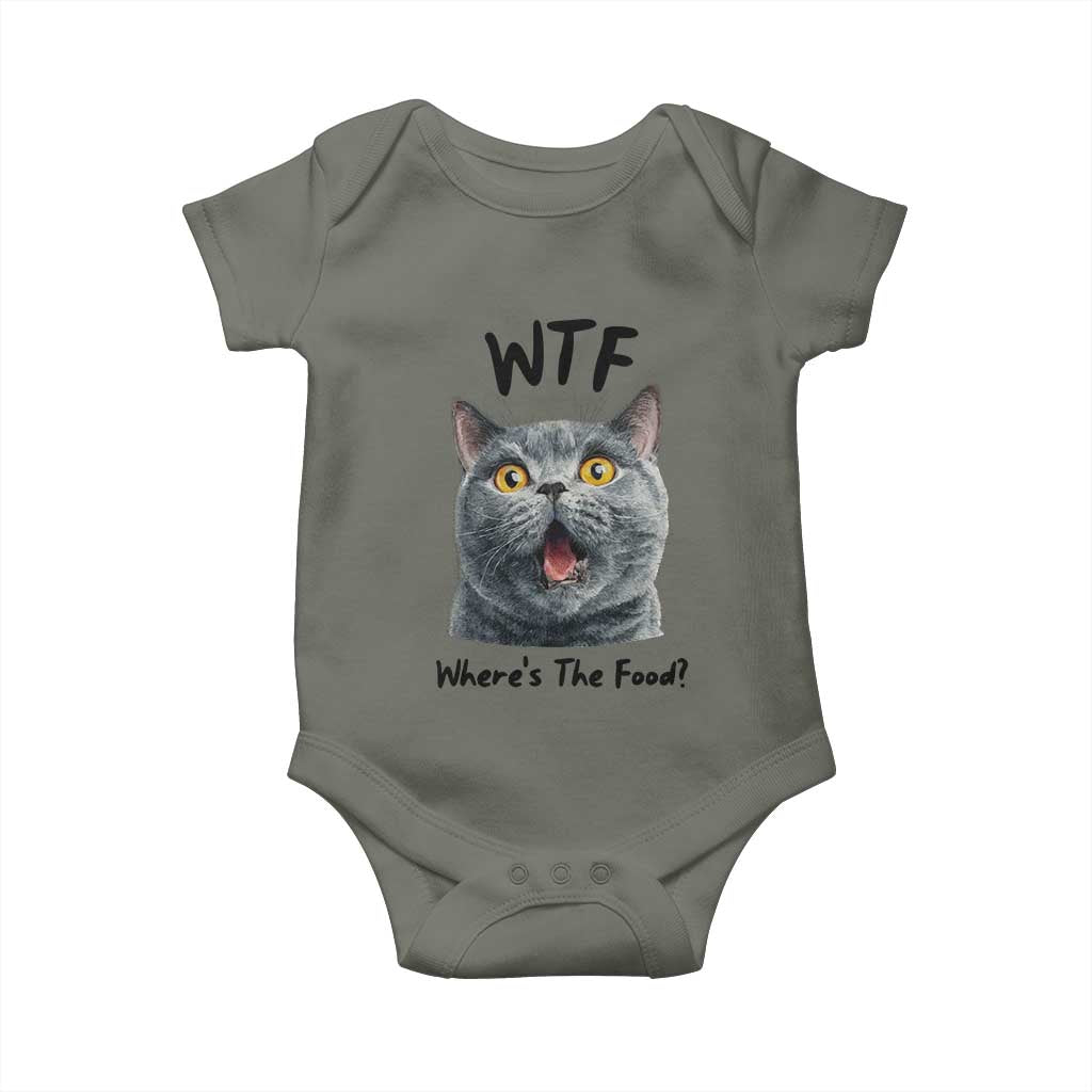 Funny Shocked British Shorthair Cat Baby Onesie Where Is The Food TS12 Military Green Print Your Wear