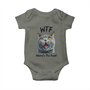 Funny Shocked British Shorthair Cat Baby Onesie Where Is The Food TS12 Military Green Print Your Wear