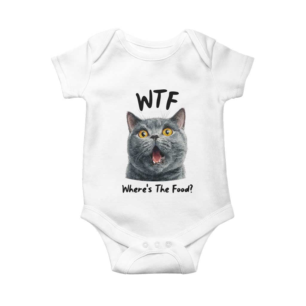 Funny Shocked British Shorthair Cat Baby Onesie Where Is The Food TS12 White Print Your Wear