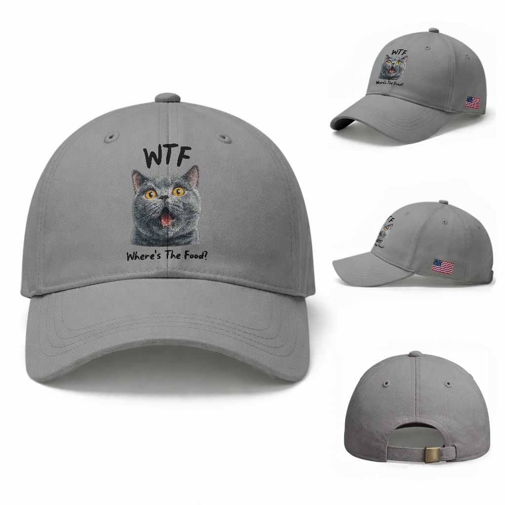 Funny Shocked British Shorthair Cat Baseball Cap Where Is The Food TS12 Baseball Cap Universal Fit Sport Gray Print Your Wear