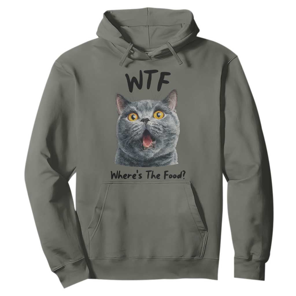 Funny Shocked British Shorthair Cat Hoodie Where Is The Food TS12 Military Green Print Your Wear