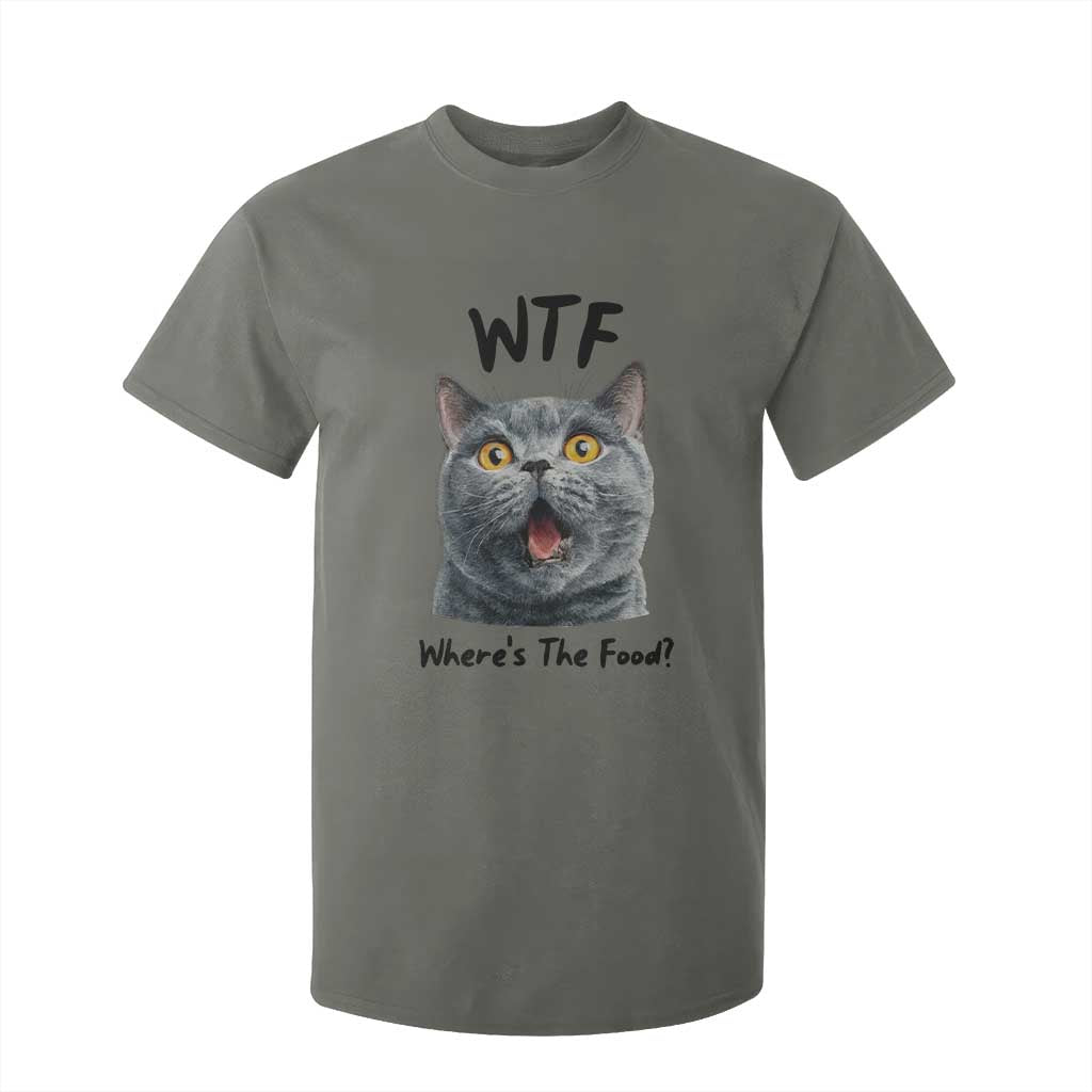 Funny Shocked British Shorthair Cat T Shirt For Kid Where Is The Food TS12 Military Green Print Your Wear