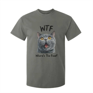 Funny Shocked British Shorthair Cat T Shirt For Kid Where Is The Food TS12 Military Green Print Your Wear