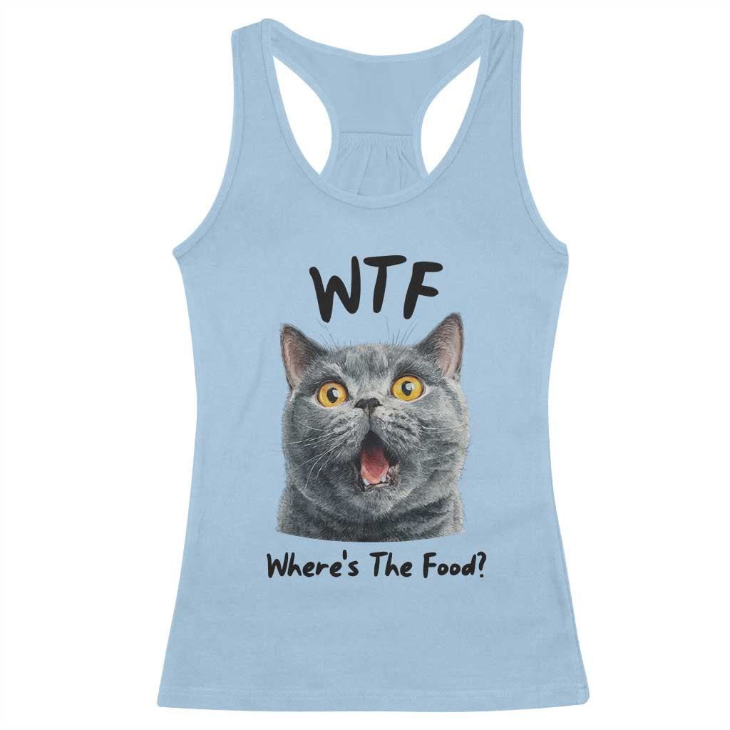 Funny Shocked British Shorthair Cat Racerback Tank Top Where Is The Food TS12 Light Blue Print Your Wear