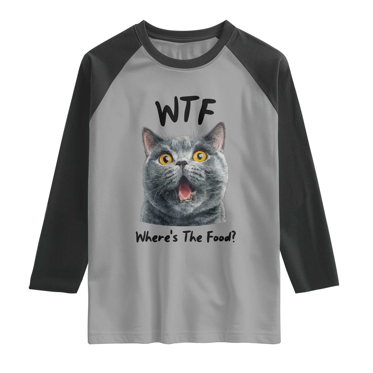 Funny Shocked British Shorthair Cat Raglan Shirt Where Is The Food TS12 Sport Gray Black Print Your Wear