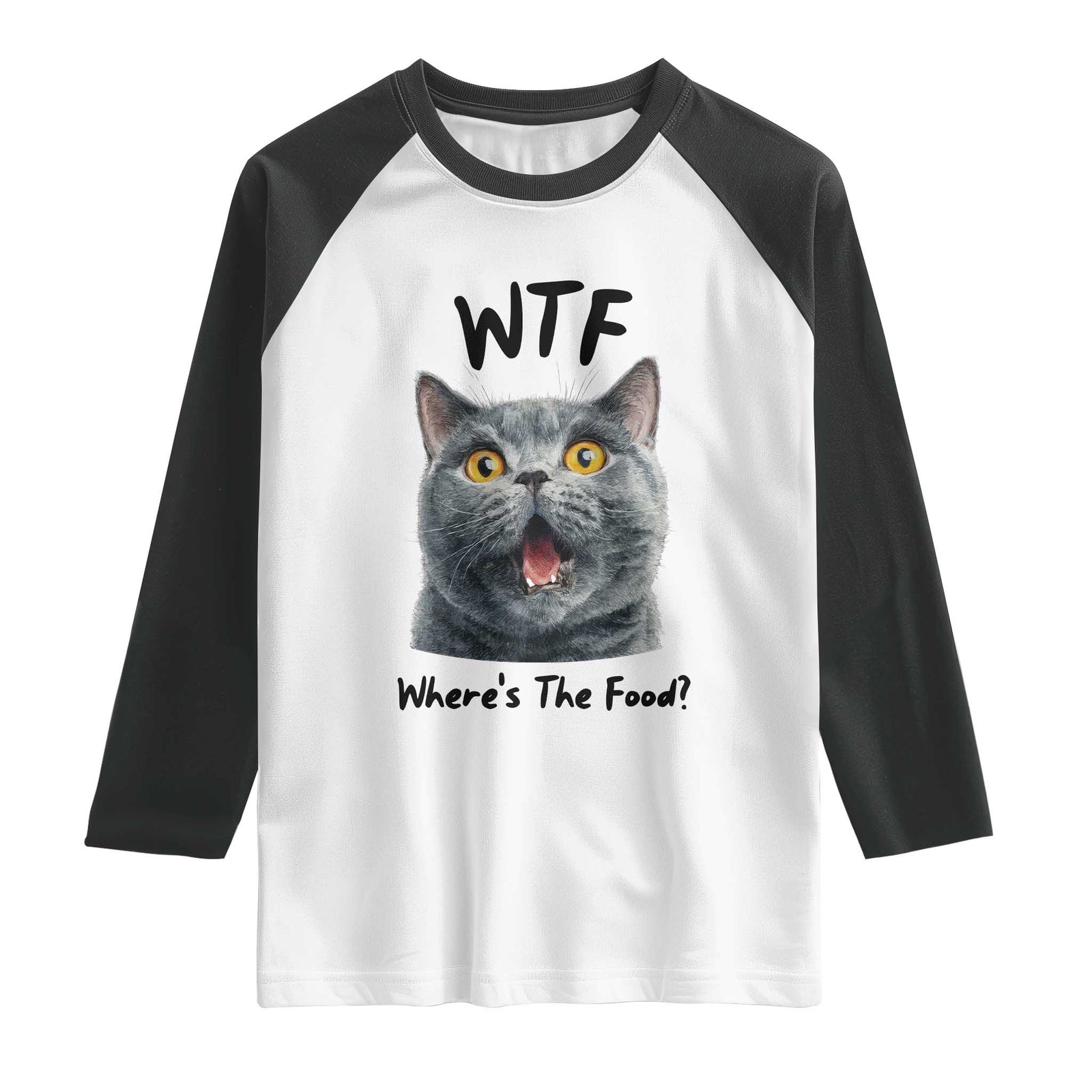 Funny Shocked British Shorthair Cat Raglan Shirt Where Is The Food TS12 White Black Print Your Wear