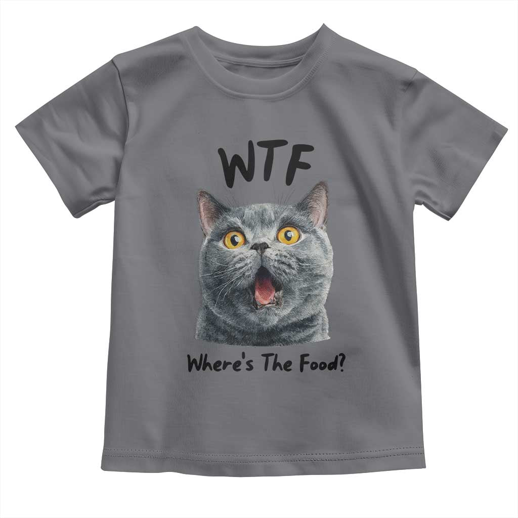 Funny Shocked British Shorthair Cat Toddler T Shirt Where Is The Food TS12 Charcoal Print Your Wear