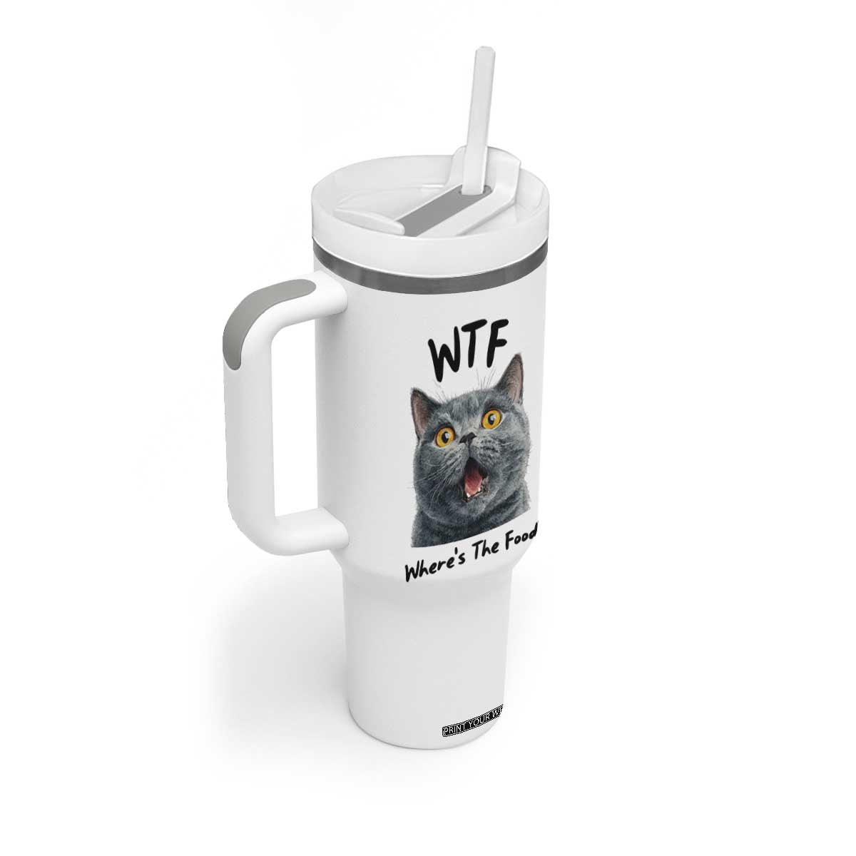 Funny Shocked British Shorthair Cat Tumbler With Handle Where Is The Food TS12 Print Your Wear