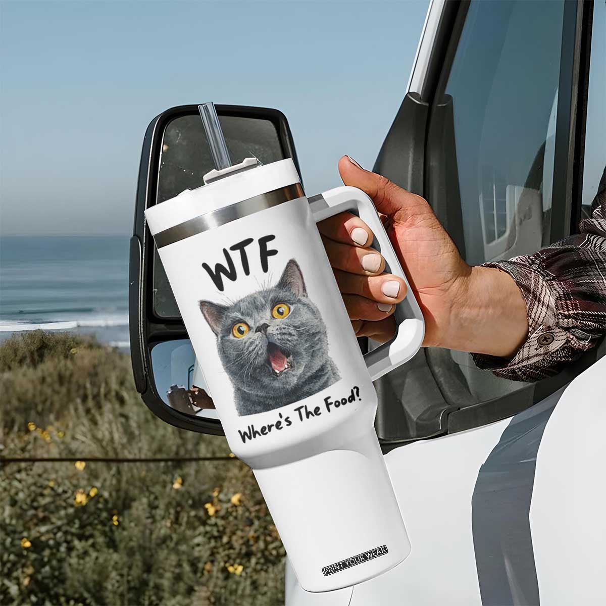 Funny Shocked British Shorthair Cat Tumbler With Handle Where Is The Food TS12 Print Your Wear