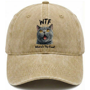 Funny Shocked British Shorthair Cat Washed Cotton Baseball Cap Where Is The Food TS12 Print Your Wear