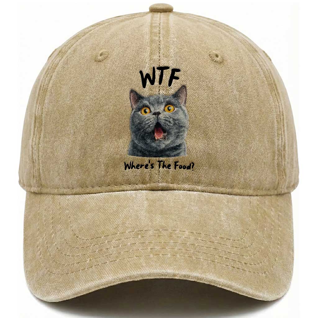 Funny Shocked British Shorthair Cat Washed Cotton Baseball Cap Where Is The Food TS12 Print Your Wear