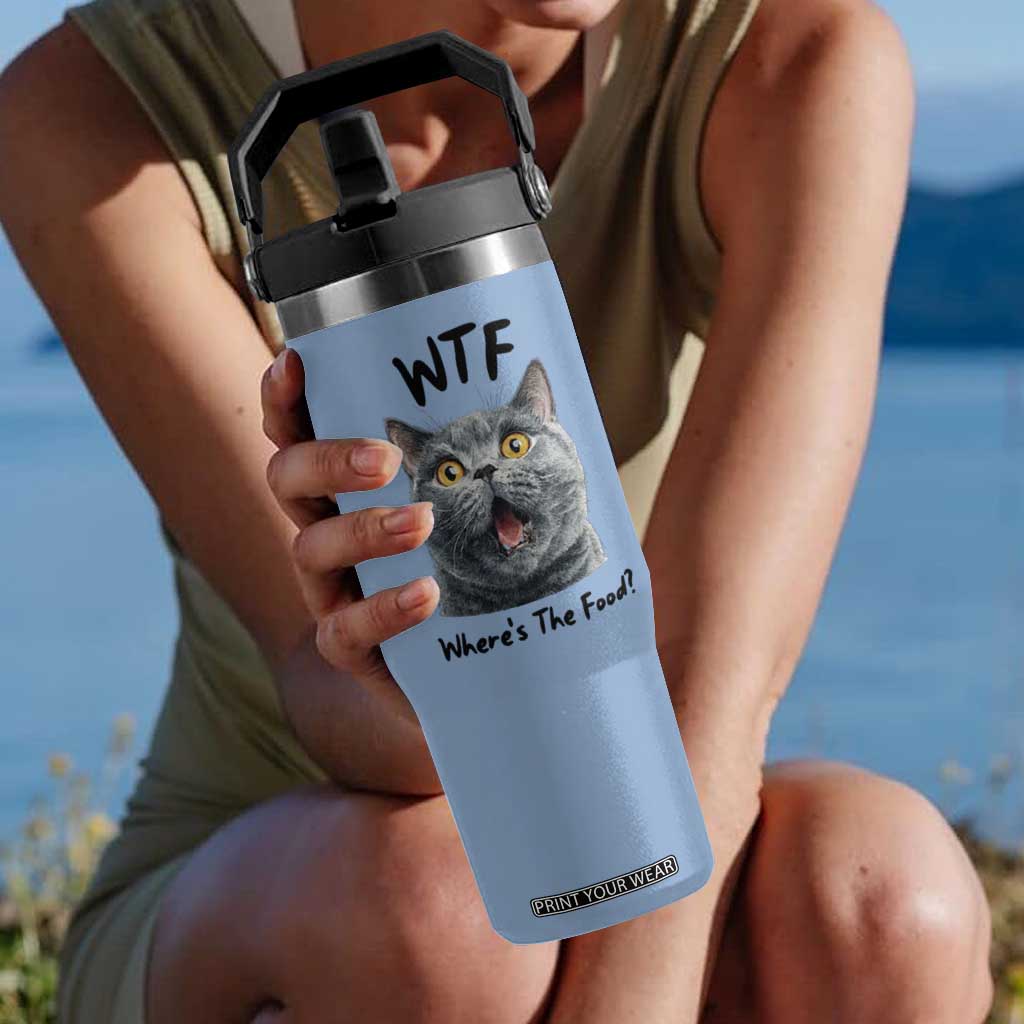 Funny Shocked British Shorthair Cat Flip Straw Tumbler Where Is The Food TS12 One Size: 30 oz Light Blue Print Your Wear