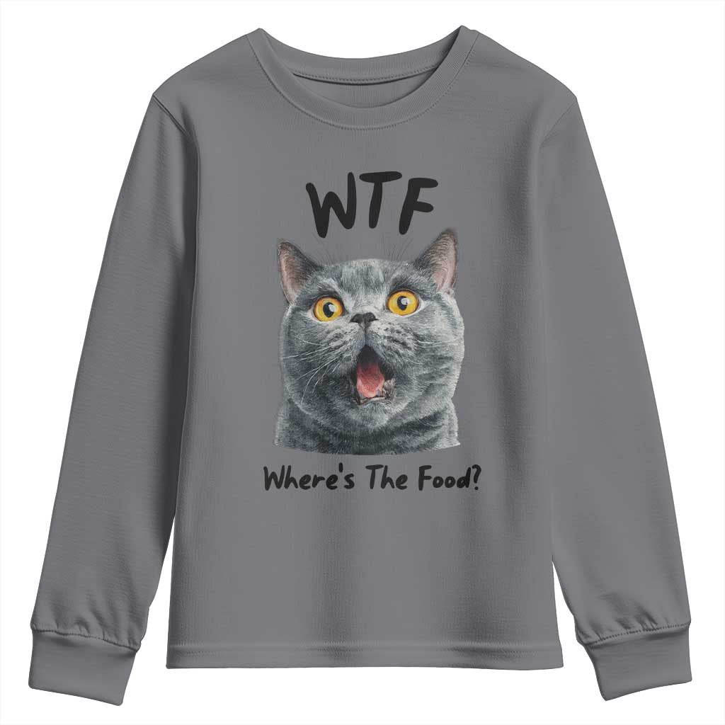 Funny Shocked British Shorthair Cat Youth Sweatshirt Where Is The Food TS12 Charcoal Print Your Wear